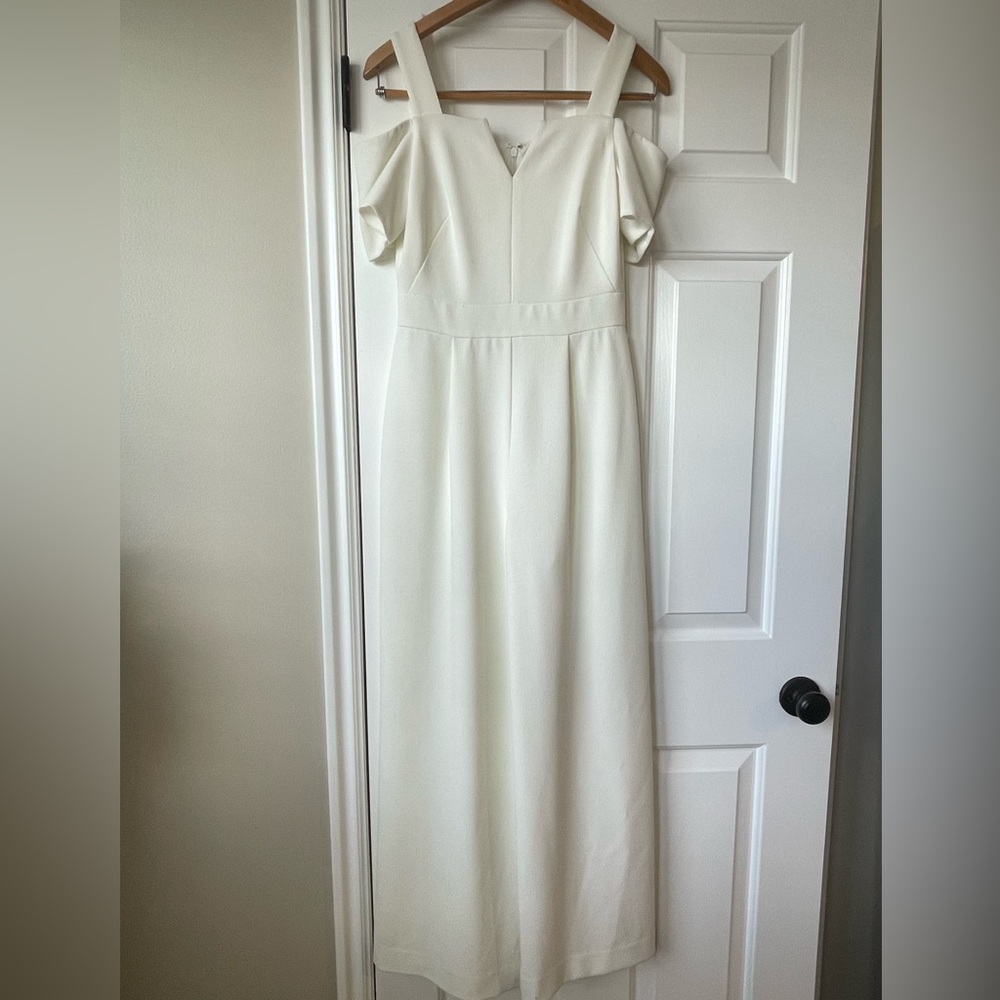 Eliza J White Ivory Cold Off-Shoulder Jumpsuit Short Sleeve Wide Leg XS 0 2 - Picture 8 of 11